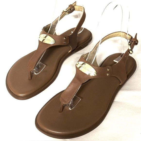 NEW Michael Michael Kors Brown MK Plate Flat Thong Sandals 5.5 - Picture 1 of 6